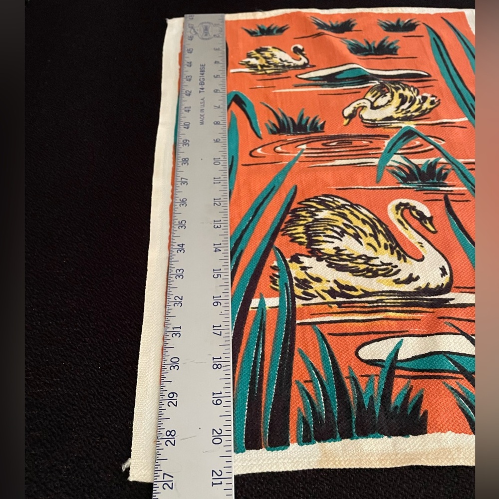 VTG mid-century Startex Handette orange/green swans decorative tea towels (x2) - Picture 5 of 12